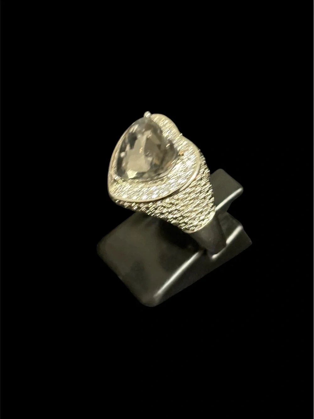 Silver Heart Crystal Statement Ring - Sparkling Clear